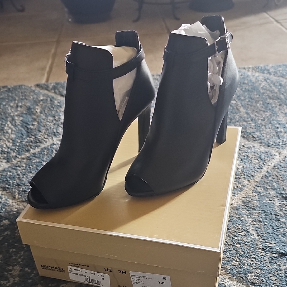 Michael Kors Black Heeled Boots with Peep Toe